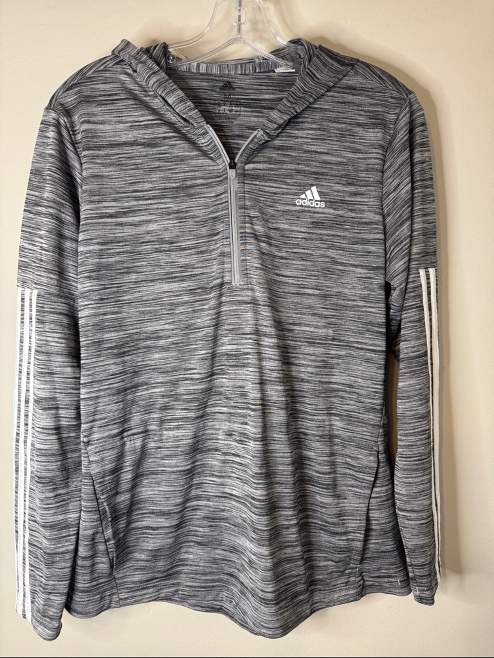Adidas Gray Heather Quarter-Zip Hoodie - M
